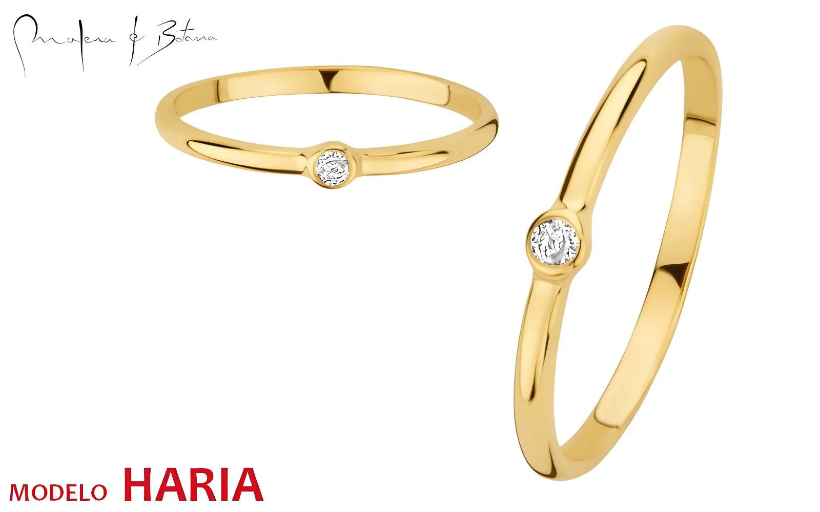 Anillo delgado de oro amarillo con una pequeña piedra incrustada al nivel de la banda