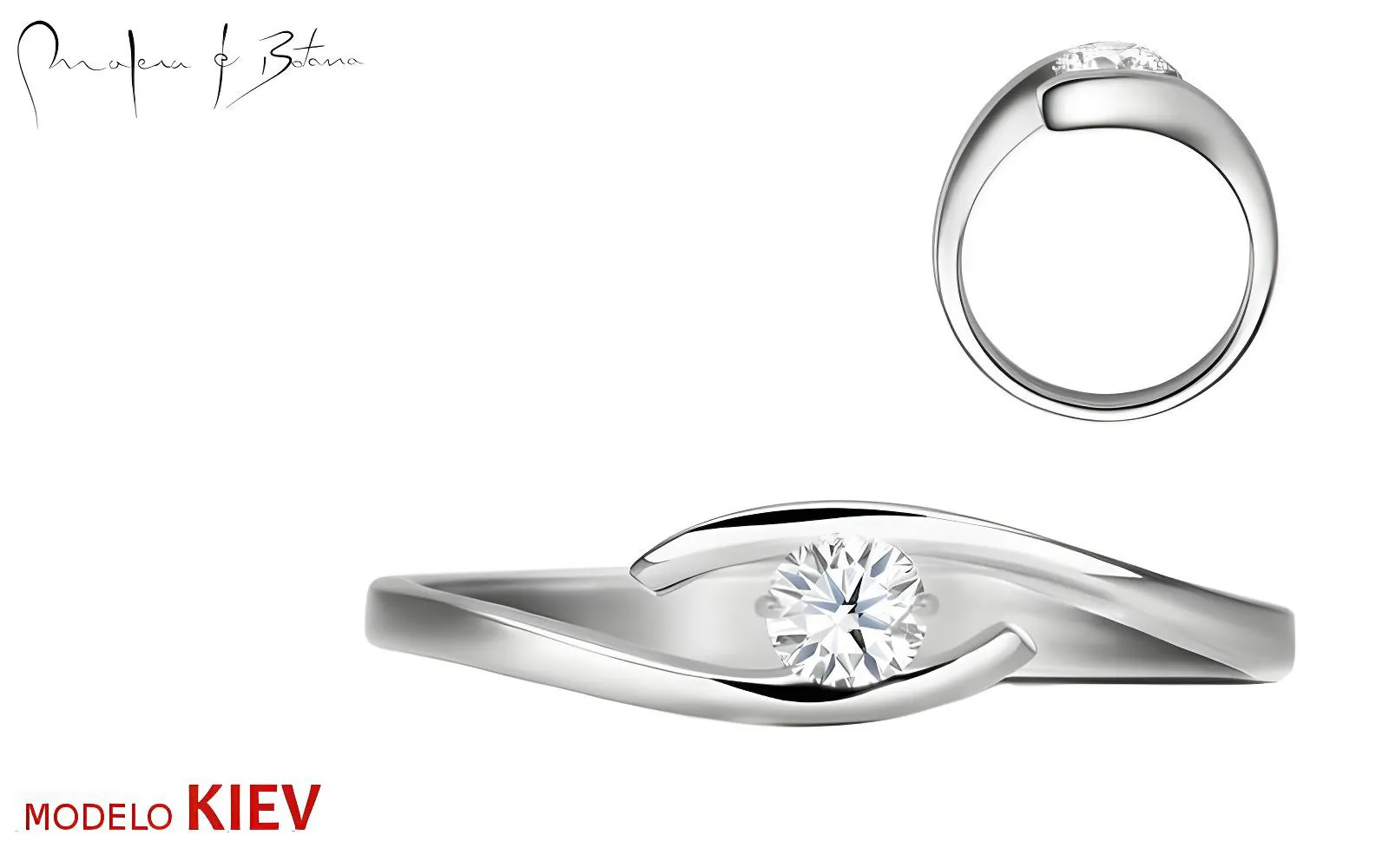 Anillo de oro con forma curva y piedra central engastado al centro
