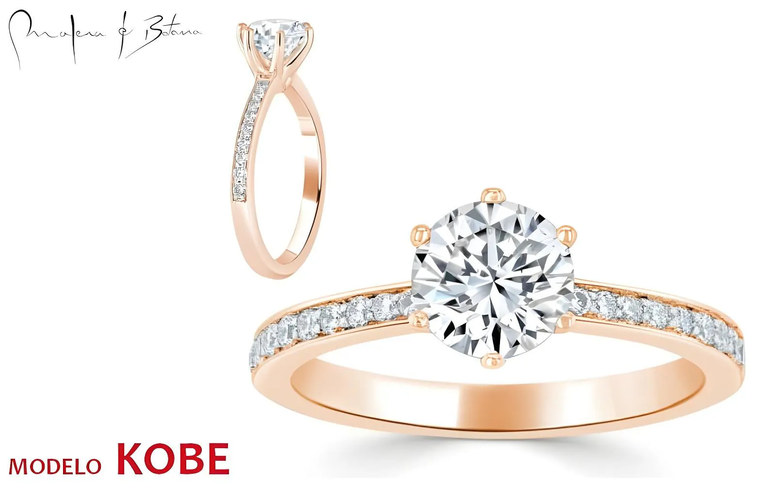 Anillo de compromiso diseño clásico Modelo Kobe en Oro Rosa 18k - Quito