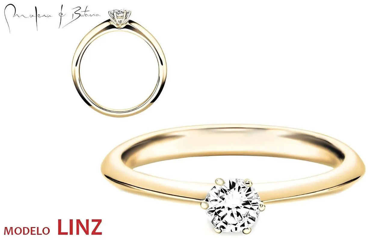 Anillo de compromiso solitario Modelo Linz en oro amarillo 18k con montura tipo corona — Malena de Botana, Quito Ecuador