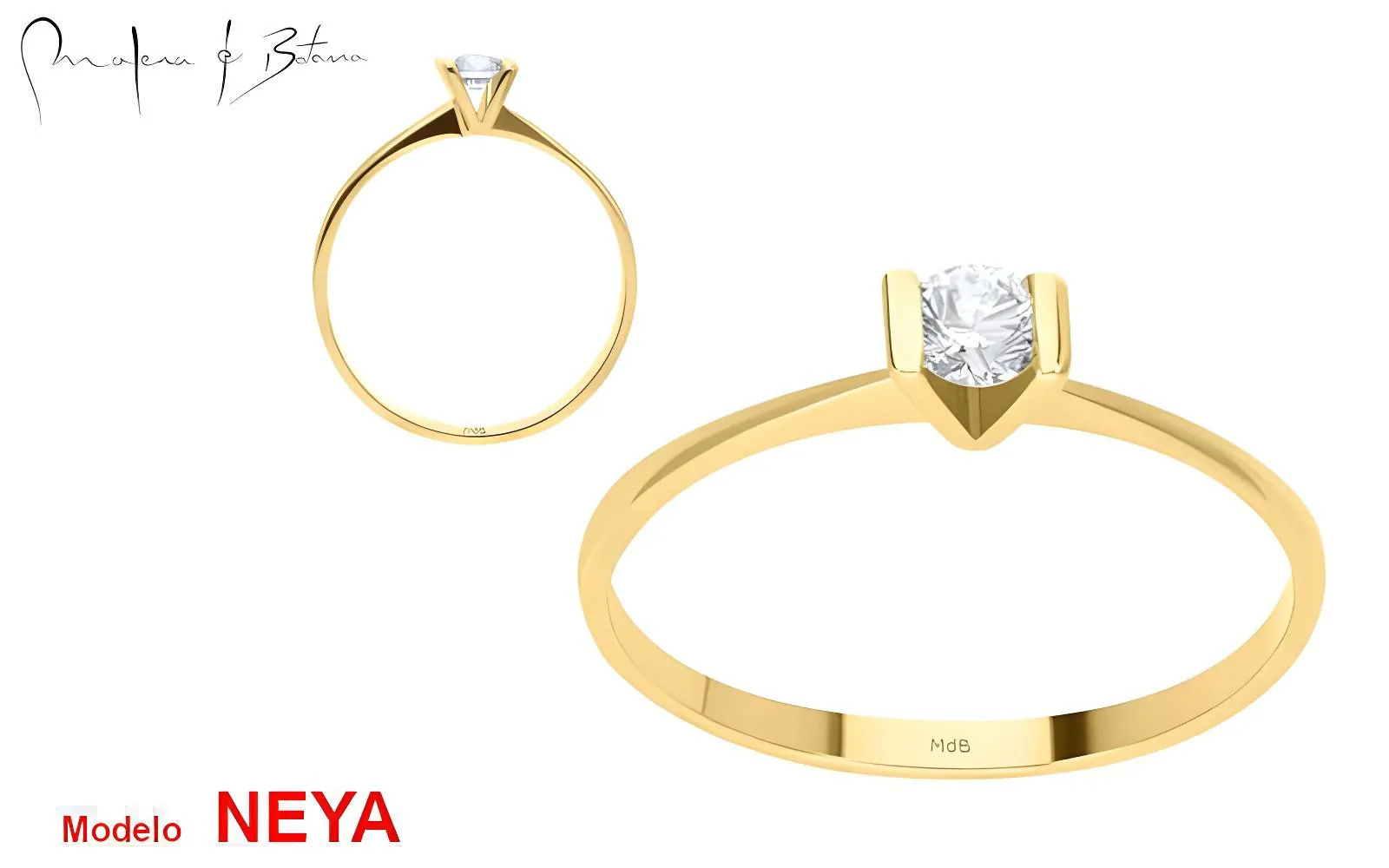 Anillo delgado de oro amarillo con una pequeña piedra solitaria en engaste elevado