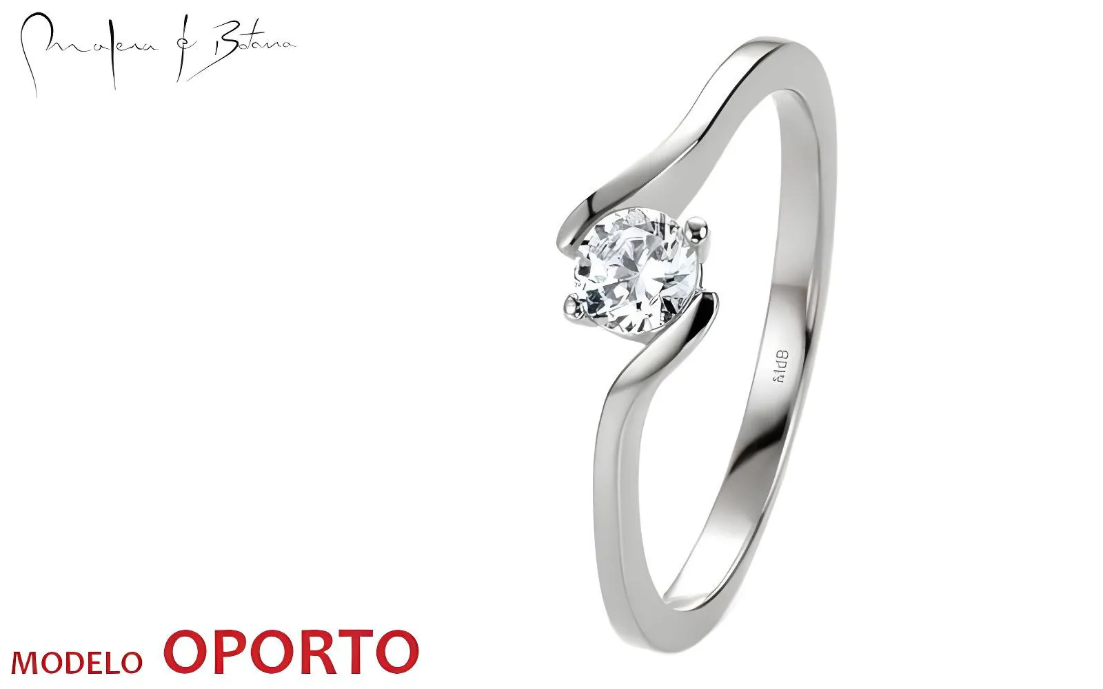 Anillo de compromiso en oro blanco con diseño twist y una piedra solitaria central engastado en cuatro puntas