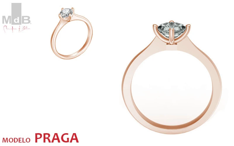 Anillo de Compromiso Solitario Engaste Tres Puntas Oro Rosa 18K, Modelo PRAGA — Joyería Quito