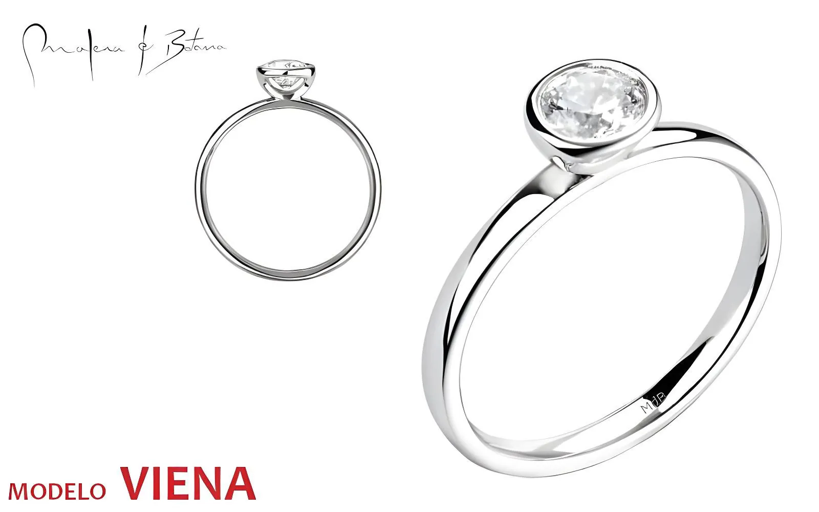 Anillo de oro blanco con una piedra solitaria en un engaste triangular elevado