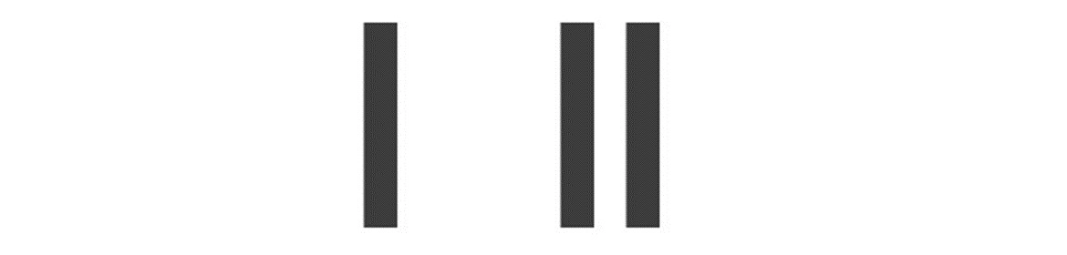 Tres barras verticales de color gris oscuro sobre un fondo blanco, que representan el número tres en un formato similar a un código de barras. Las barras tienen el mismo ancho y altura, y están espaciadas uniformemente.